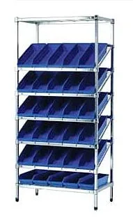 Slanted Wire Shelving With Shelf Bins